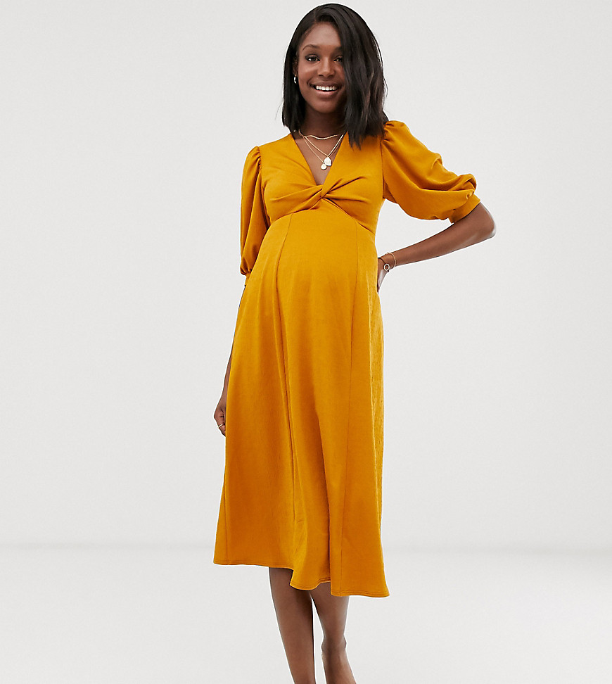 ASOS DESIGN Maternity – Exclusive – Tea-klänning i midimodell med snurrad knut framtill-Grön