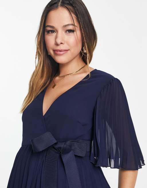 ASOS DESIGN Maternity - Exclusives - Geplooide midi-jurk met kimonomouw en gestrikte taille, 3 van 4