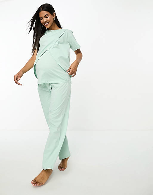 ASOS DESIGN Maternity - Exclusivité - Mix and Match - T-shirt de pyjama d' allaitement en coton - Sauge