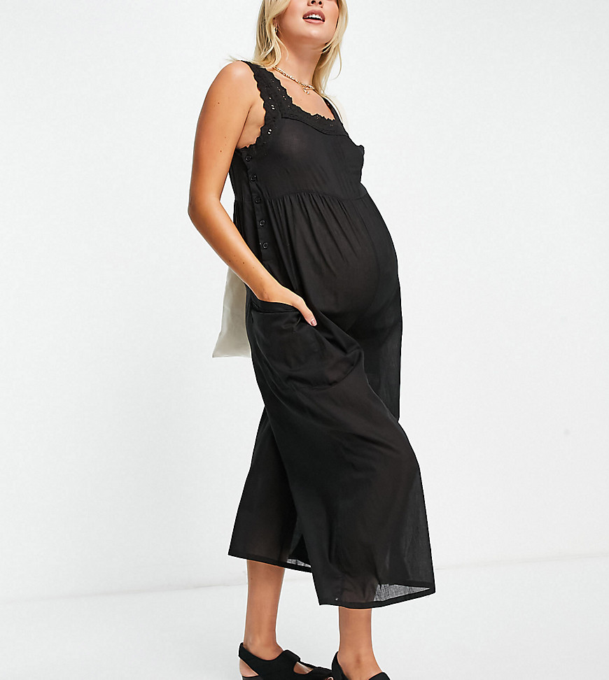 ASOS DESIGN maternity eyelet trim jumpsuit in black