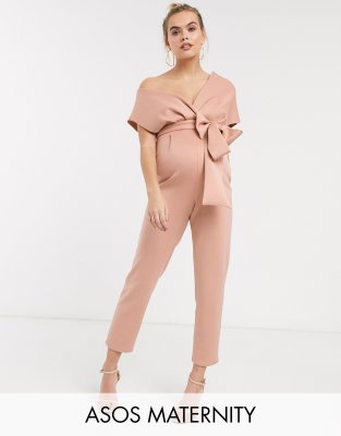 ASOS DESIGN Maternity fallen shoulder scuba jumpsuit in blush - ASOS Price Checker