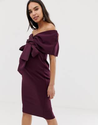 ASOS DESIGN Maternity fallen shoulder midi pencil dress with tie detail