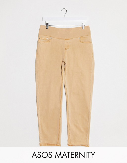 ASOS DESIGN Maternity high rise farleigh 'slim' mom jeans slim mom jeans in orange with under the bump waistband