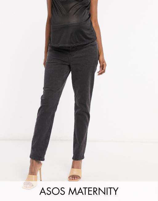 ASOS DESIGN Maternity - Farleigh - Jean mom slim taille haute avec bande recouvrant le ventre - Noir délavé