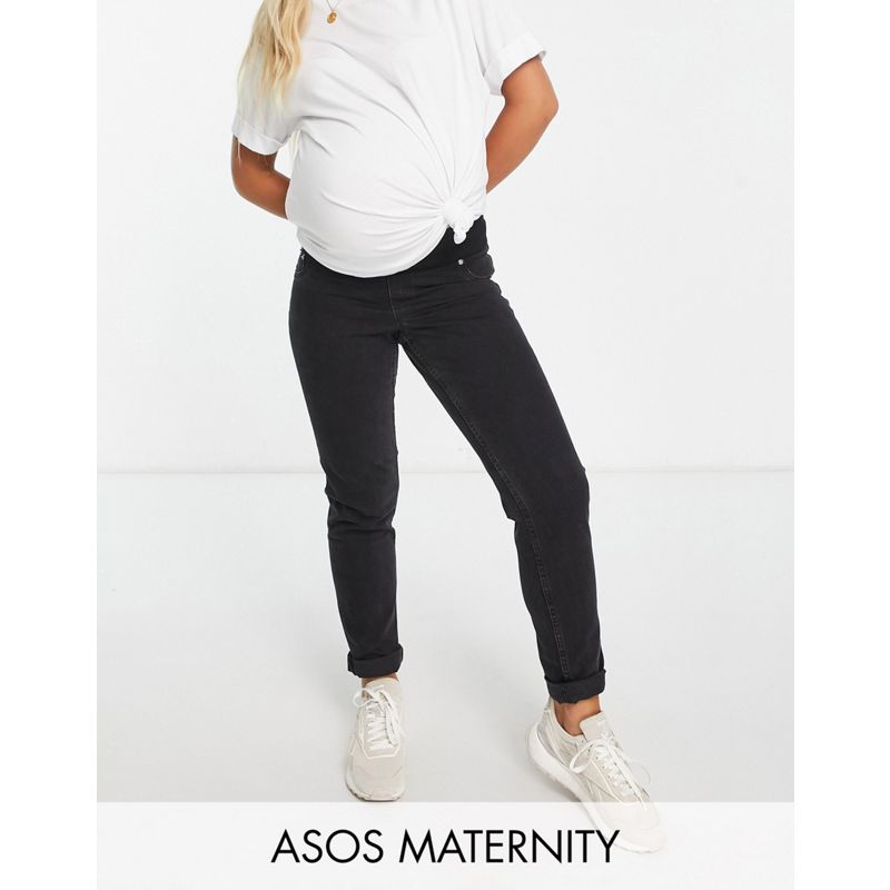 DESIGN Maternity - Farleigh - Mom jeans slim a vita alta con fascia sopra il pancione nero slavato