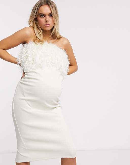 ASOS DESIGN Maternity faux feather top bandeau midi dress