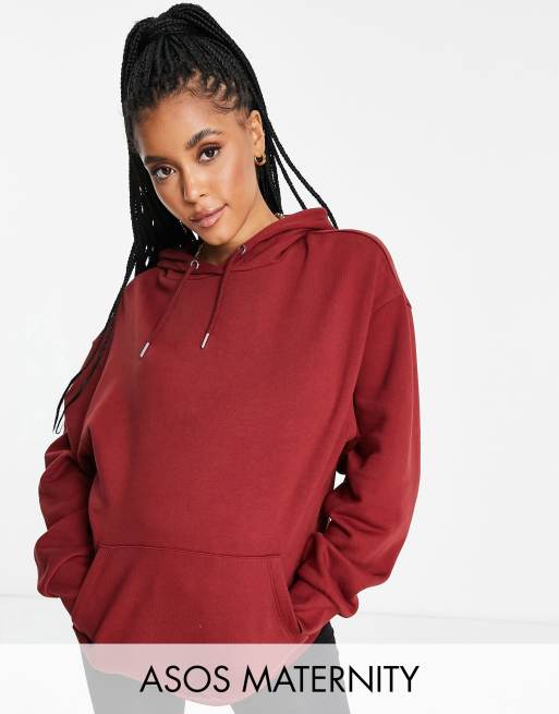ASOS DESIGN Maternity - Felpa con cappuccio boyfriend oversize bordeaux