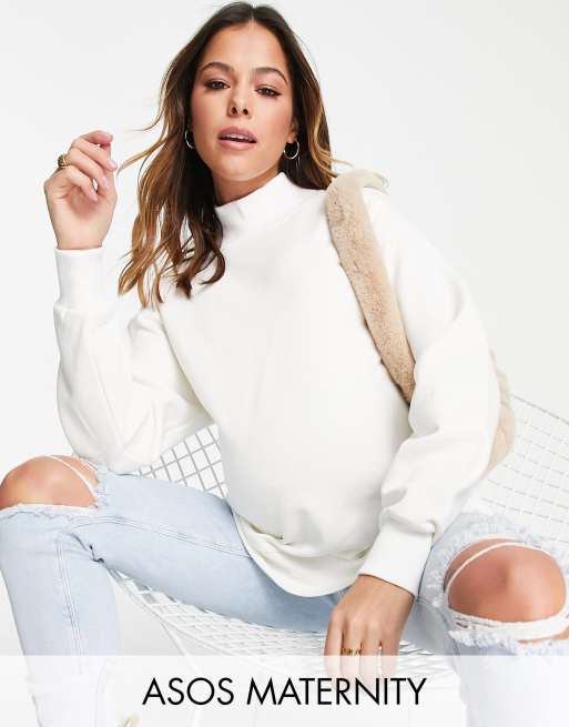 ASOS DESIGN Maternity - Felpa oversize accollata e comoda color crema