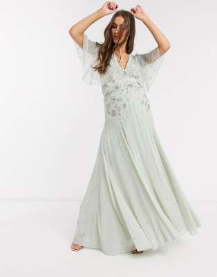 embellished cape maxi dress