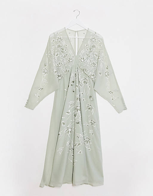 Dresses Maternity floral embroidered batwing midi dress in mint 