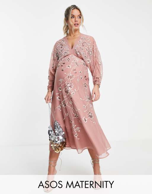 Asos edition maternity cheap embroidered floral maxi dress