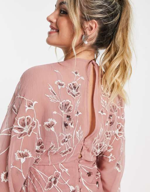 ASOS Design Blush Floral Embroidered Dress