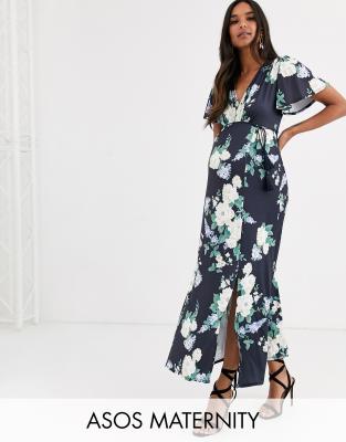 floral flutter sleeve maxi dress