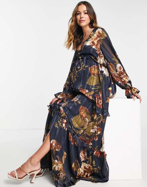 ASOS DESIGN tiered floral maxi dress with tassels