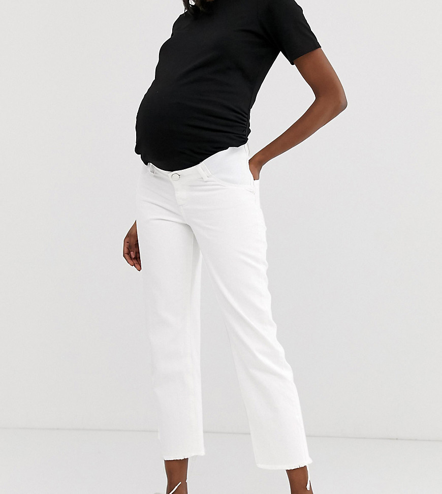 ASOS DESIGN Maternity Florence authentic straight leg jeans in chalky white with side bump bands