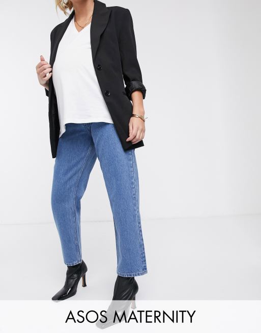 ASOS DESIGN Maternity florence authentic straight leg jeans in pretty mid stonewash blue with side bump - MBLUE