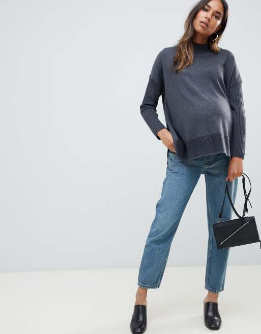 ASOS DESIGN Maternity – Florence – Mörkblå stentvättade straight jeans i återvunnet material med midjeband under magen, 4 av 4