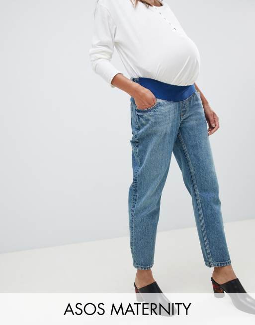 ASOS DESIGN Maternity Florence – Niebieskie jeansy z oryginalnymi prostymi nogawkami, talią pod brzuch i efektem sprania, z materiału pochodzącego z recyklingu