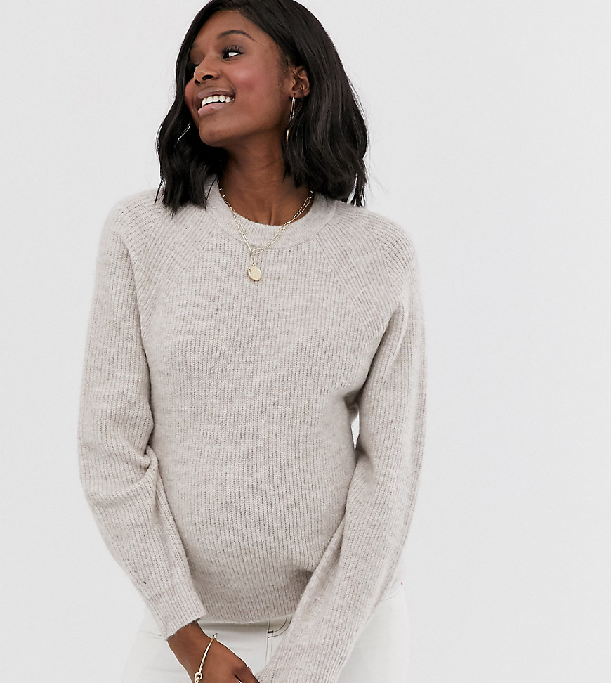 ASOS DESIGN Maternity fluffy jumper with balloon sleeve-Beige