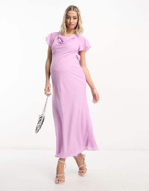 ASOS DESIGN Maternity flutter sleeve cowl neck midi dress in lilac