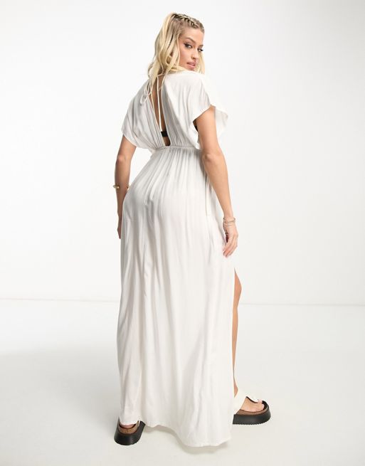 ASOS DESIGN Maternity flutter sleeve maxi beach dress in white