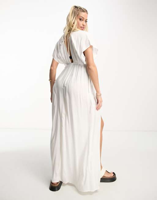 ASOS DESIGN maternity tiered crinkle beach cover up in white