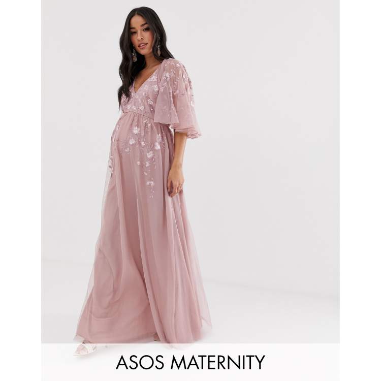 Asos design maxi dress with 2025 cape sleeve in embroidered mesh