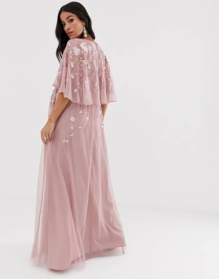 asos design maxi dress with cape sleeve in embroidered mesh