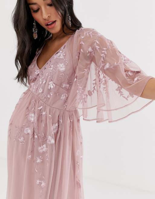 Asos design maternity flutter sleeve hot sale maxi dress in embroidered mesh