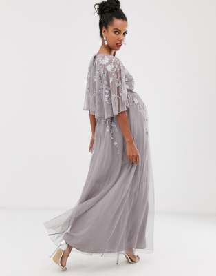 asos design maternity flutter sleeve maxi dress in embroidered mesh
