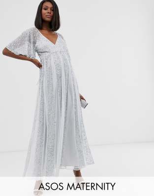 asos design embellished flutter sleeve maxi dress