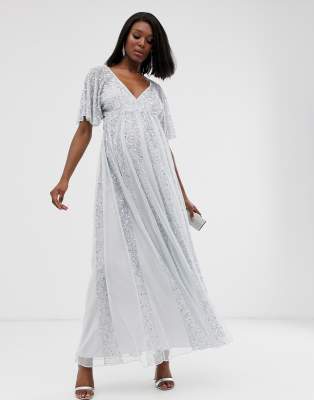 asos design embellished flutter sleeve maxi dress