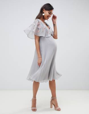 asos design maternity flutter sleeve maxi dress in embroidered mesh