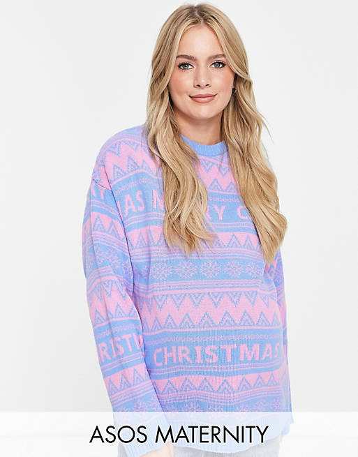 ASOS DESIGN Maternity – Foundation – Niebieski świąteczny sweter w skandynawski wzór