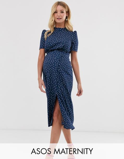 ASOS DESIGN Maternity – Freizeikleid mit geknöpfter Vorderseite und Punktmuster