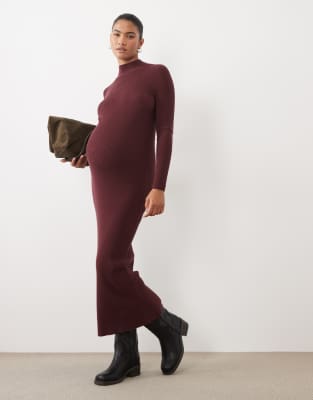 Asos Maternity Asos Design Maternity Funnel Neck Maxi Dress In Burgundy