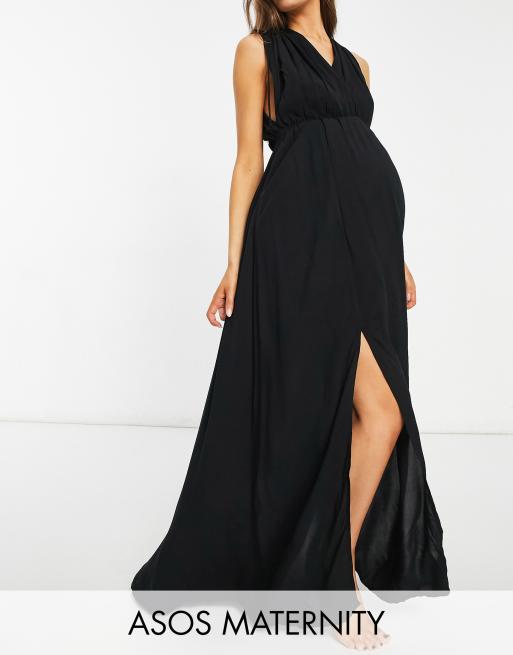 ASOS DESIGN Maternity gathered detail maxi beach dress in black