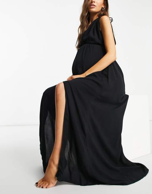 ASOS DESIGN maternity gathered detail maxi beach dress in black , 4 of 4