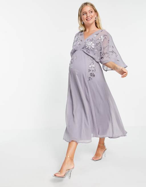 ASOS DESIGN Maternity - Geborduurde maxi jurk met blousonmouwen en cape-stijl rug, 4 van 4
