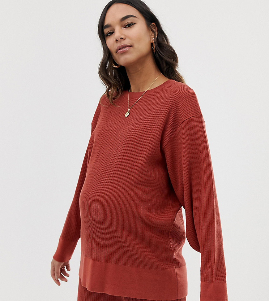 ASOS DESIGN Maternity - Gebreide loungesweater met verlaagde mouwinzet-Bruin