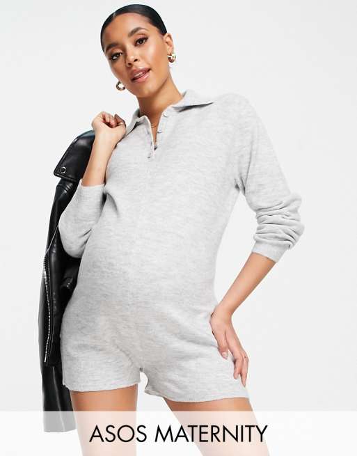 ASOS DESIGN Maternity - Gebreide romper met kraag in gemêleerd grijs