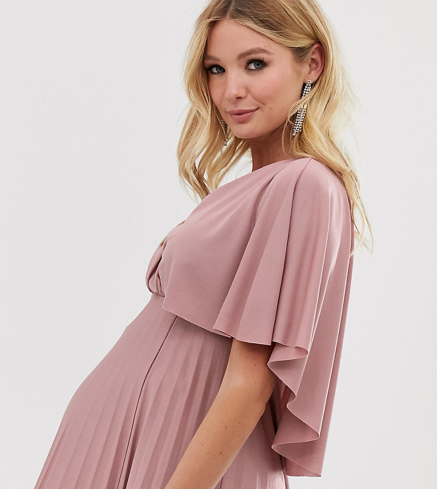 ASOS DESIGN Maternity - Geplooide midi-jurk met cape-Roze