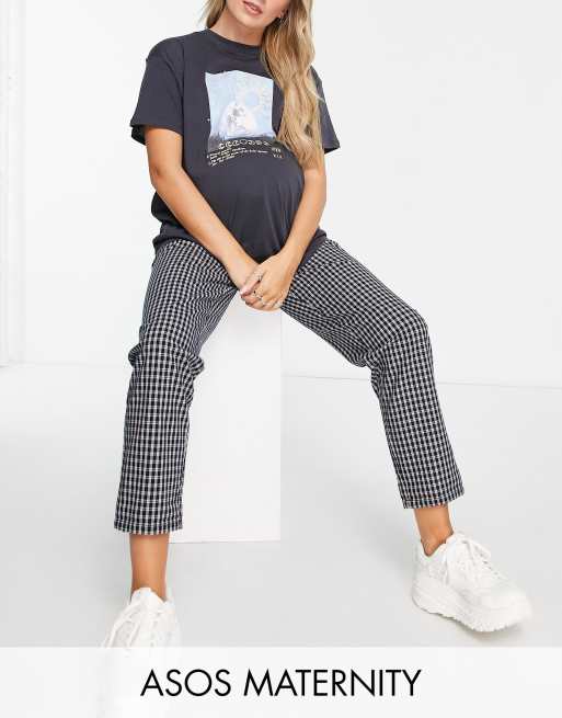 ASOS DESIGN Maternity - Geruite chinobroek in marineblauw