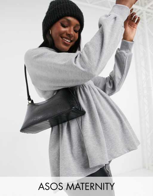 ASOS DESIGN Maternity - Gesmockte hoodie in gemêleerd grijs