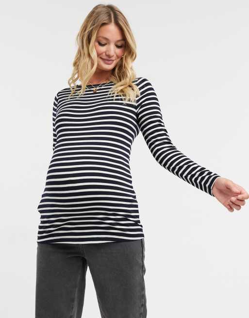 ASOS DESIGN Maternity - Gestreept T-shirt met lange mouwen in zwart, 4 van 4