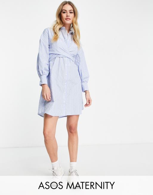 ASOS DESIGN Maternity - Gestreepte mini borstvoedings-overhemdjurk met overslag