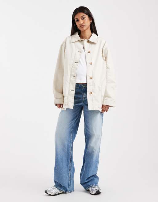 ASOS DESIGN Maternity - Giacca harrington oversize in cotone color avena, 2 di 4