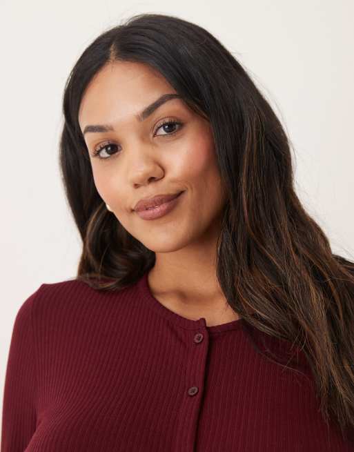 ASOS DESIGN Maternity - Gilet confort en tissu côtelé à assortir - Bordeaux, 3 de 4