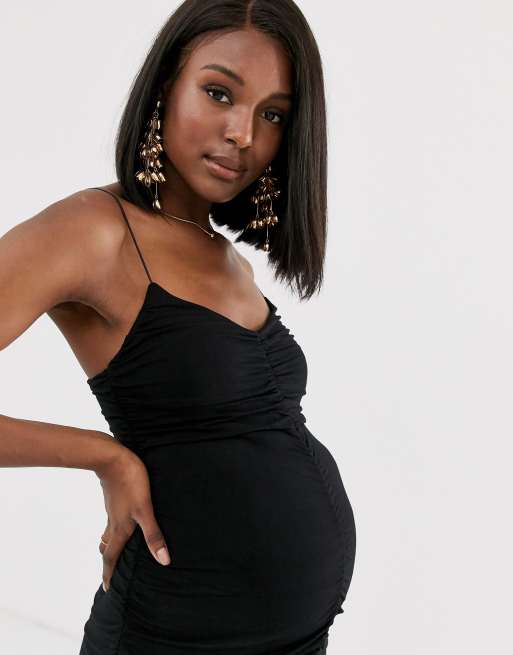 ASOS DESIGN Maternity going out extreme ruched strappy midi dress