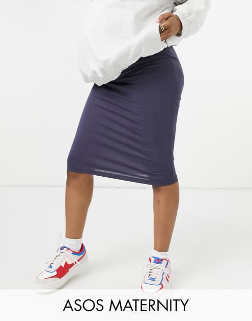 ASOS DESIGN Maternity - Gonna longuette midi in jersey blu navy scuro